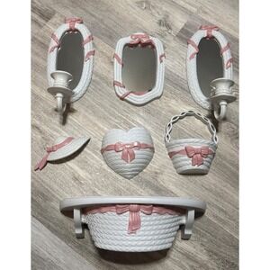 Home Interiors 2940 CAV P Wall Decor Set 4 Mirrors 2 Candlesticks Heart Bows